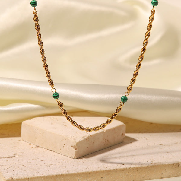 Natural Peacock Stone Clavicle Chain Necklace